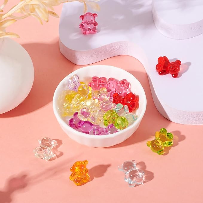 FASHEWELRY 20pcs Clear Acrylic Bear Beads Mixed Color Transparent Bear Spacer Beads Mini Cute Bear Loose Bead Bulk for Bracelet Necklace Earring Jewelry Making