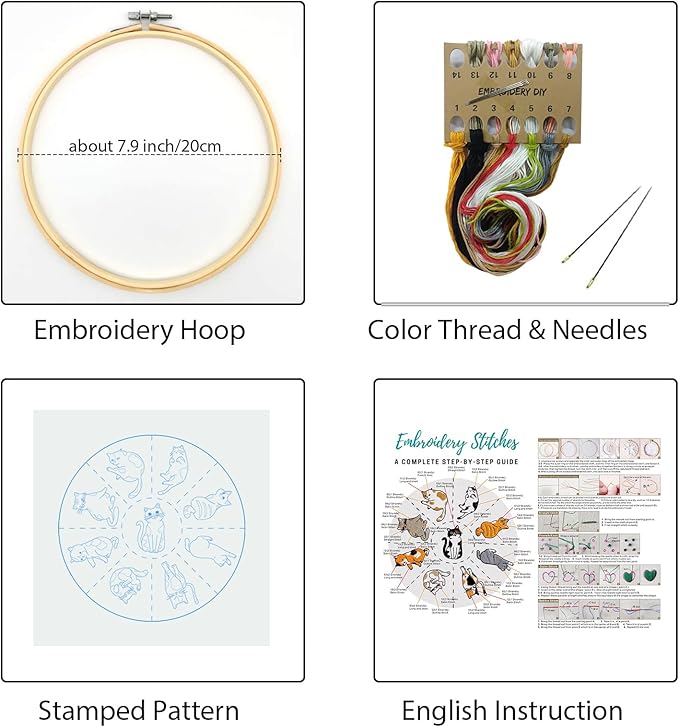 Louise Maelys Cats Embroidery Kits for Beginners with Cute Animals Pattern,Adults Starter Cross Stitch Kit DIY Needlepoint