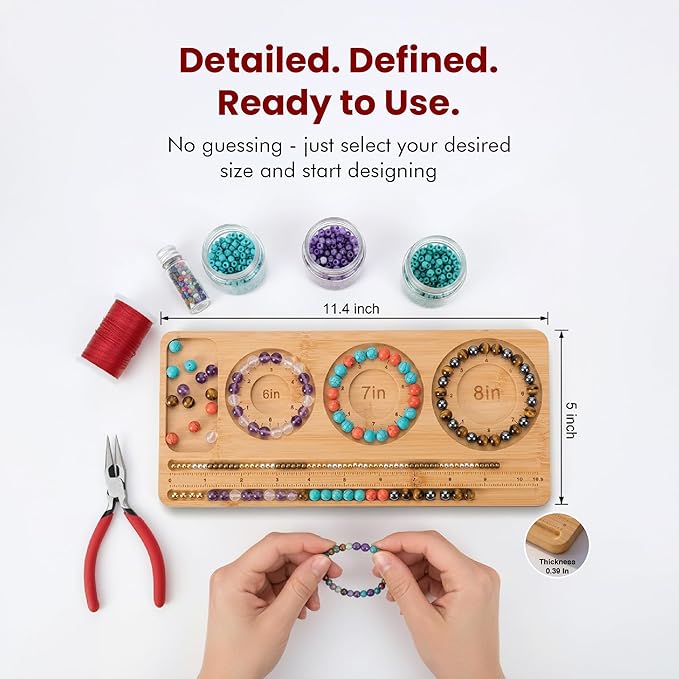Bamboo Bead Board for Jewelry Making – Natural Bamboo Bracelet & Necklace Design Organizer with Grooved Sizes (Bracelet Slot Left)