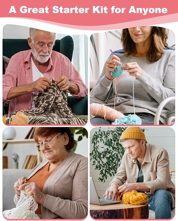 Aeelike Crochet Kit for Beginners Young and Old, First Crochet Kit for Adults Include 23pcs Crocheting Hooks, 655 Yards Yarn Set, Instruction, Bag, Crocheting Accessories and Supplies, WineRed