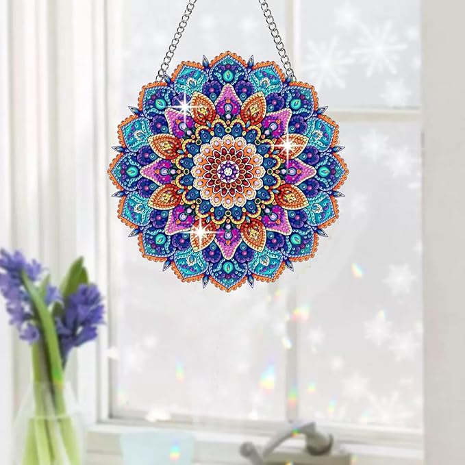 Muzagroo Art 5D Diamond Art Kit for Adult Mandala Diamond Suncatcher Hanging Ornament Kits for Living Room Windows, DIY Special Shaped Crystal Window Hanging Pendant Ornament 2PCS (Mandala)