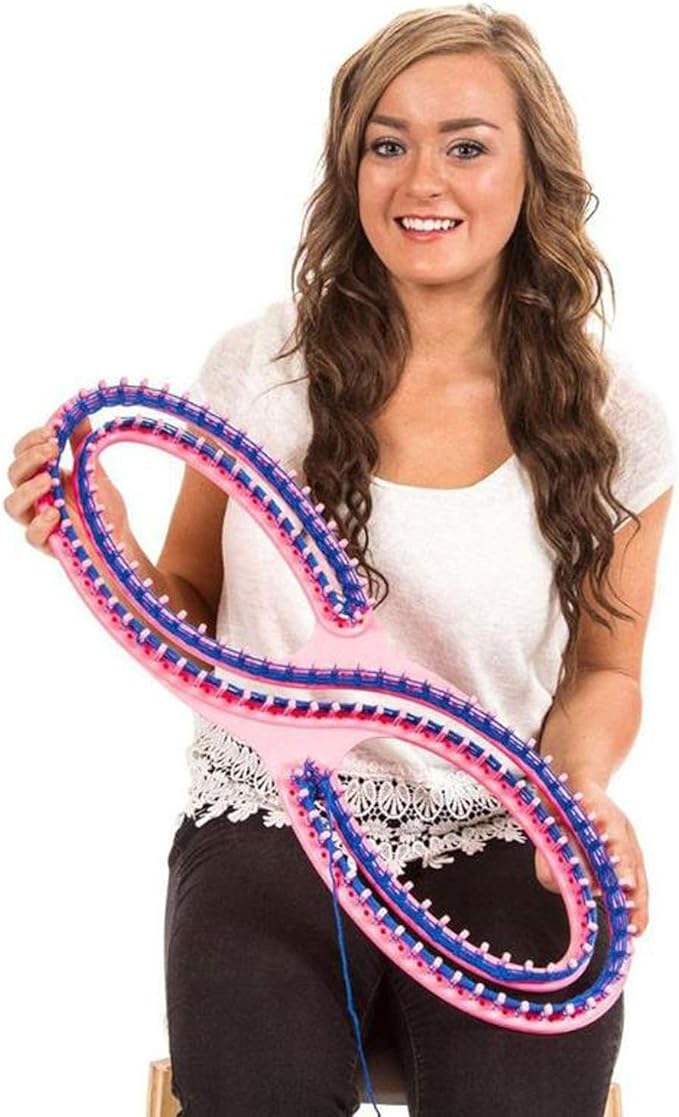 WAYION 55" Afphgan Serenity Loom Knitting Board Weave Loom Kit with Step by Step Instructions Great for The Experienced Loom Knitter(Blue/Pink) (Pink)