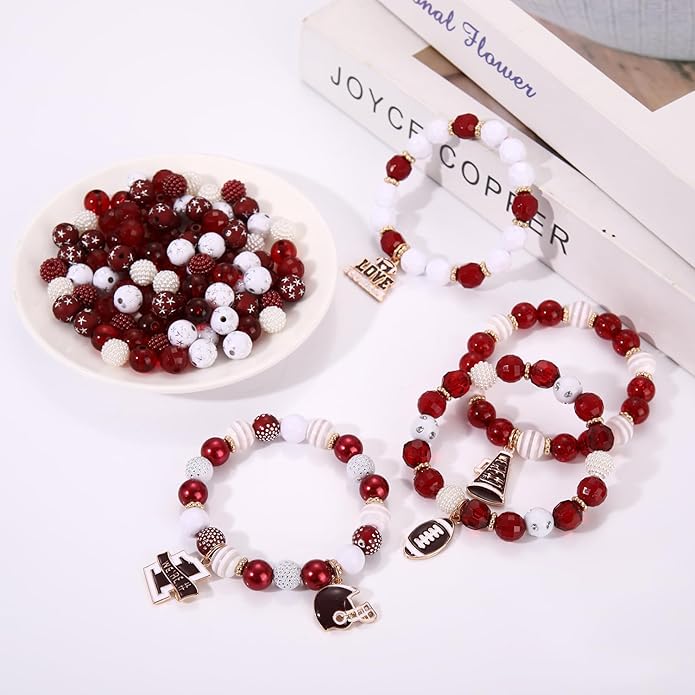 2200PCS+ Game Day Beads Charms for Bracelet Making Polymer Clay Beads Crystal Pearl Letter Gold Spacer Beads Football Charms for Game Day Bracelet Necklace Making DIY Crafts