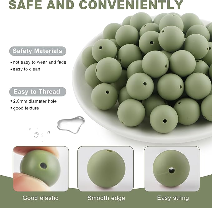65Pcs 19mm Silicone Beads for Keychain Making Bracelet Necklace, Bulk Round Silicone Beads for Pens（Matcha Green）