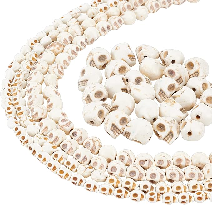 arricraft 200 Pcs 3 Sizes Skull Beads Creamy White, Synthetic Turquoise Bead Strands for Halloween Jewelry Making