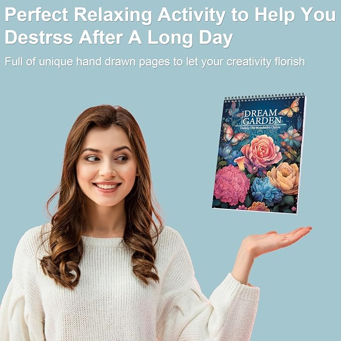 Adult Coloring Book for Women Relaxation, Spiral Bound One Sided Design, Thick Paper Spiral Bound Flower Coloring Book for Adult to Relax and Relieve Anxiety, Mindfulness Gift for Women