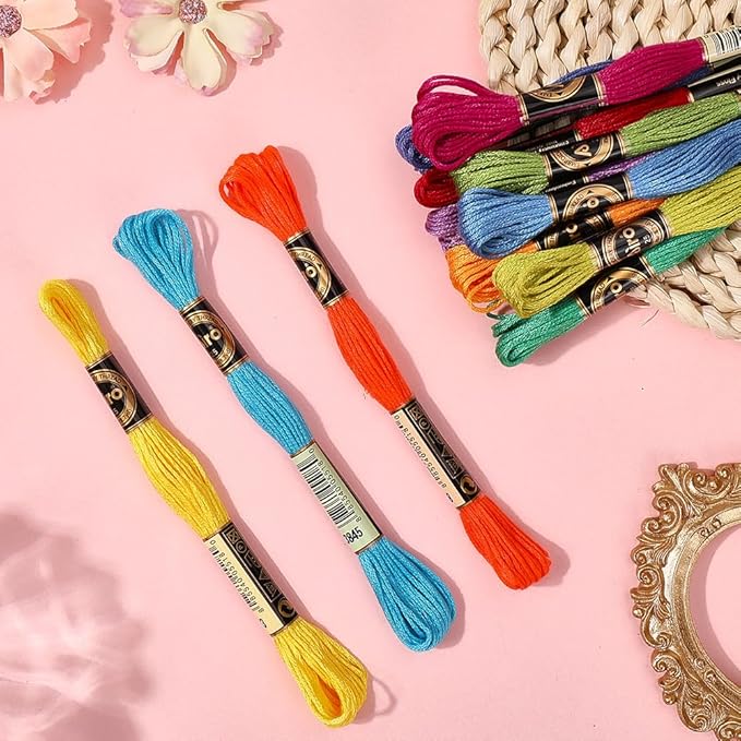12 Skeins Colorful Embroidery Thread Variegated Floss 6 Strands Rainbow Cross Stitch Friendship Bracelet String Polyester Threads for Jewelry Making Sewing Bracelet Knit Stitching Crafts Diy