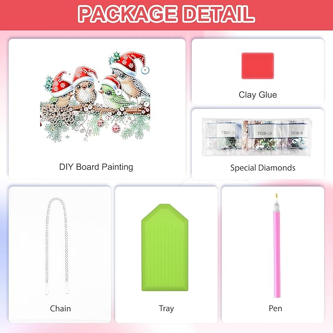 QENSPE DIY Hanging Diamond Painting Pendant Kit Berries,Christmas Birds Diamond Art Ornament Kit Acrylic Board for Window,Easy Crystal Pendant Gem Art for Home Garden Wall Decor,20x20cm