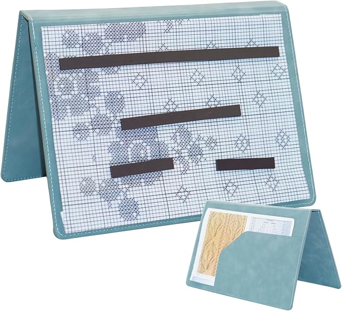 Knitting Pattern Holder with Pocket, Knitting Chart Holder with 4 Replacement Magnets, Holder Foldable Knitting Chart Keeper for Fixed Crochet Pattern on Knitting Pattern (Blue)