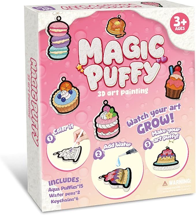 MZYTOZA 3D Art Craft Aqua Magic Puffs Paint Kit - Magic Foam Texture Painting Kit, 15 Mess-Free Paint by Number Craft for Kids, Christmas Gift Idea & Stocking Stuffer(Dessert Style)