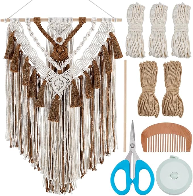 FREEBLOSS DIY Macrame Wall Hanging Kit Woven Tassel Tapestry DIY Cotton Rope Boho Wall Decor Macrame Kit with Instructions for Adults Beginners, 40cm/15.7" Wide