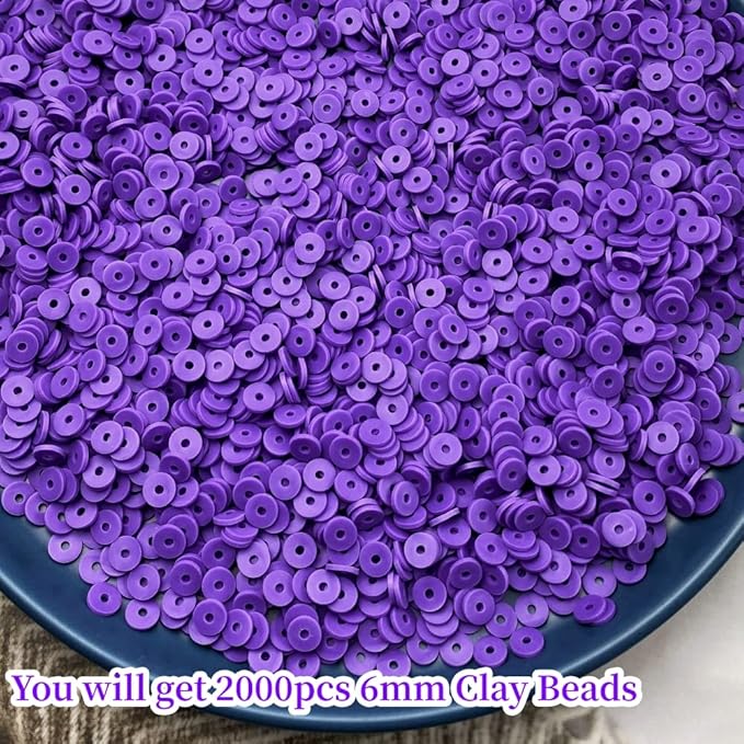 2000pcs Heishi Vinyl Beads Flat Round Polymer Clay Spacer Beads for Making Bracelet Necklace Earring Accessories DIY Handmade Craft(Purple, 6mm)