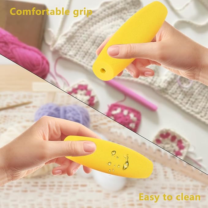 HEYLEAYAR Yellow Crochet Hooks Grips, 5Pcs Ergonomic Crochet Hook Handle, Foam Grip Handle Crochet Accessories Fits 5mm to 6mm Crochet Needles