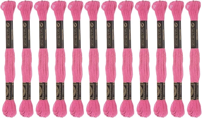 HARFINGTON 12 Skeins Embroidery Floss 8m Each Egyptian Long Fiber Cotton Cross Stitch Thread 26S/2x6 for Embroidery Projects Bracelet, Light Fuchsia
