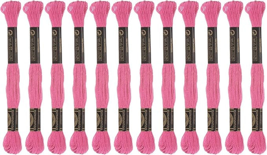 HARFINGTON 12 Skeins Embroidery Floss 8m Each Egyptian Long Fiber Cotton Cross Stitch Thread 26S/2x6 for Embroidery Projects Bracelet, Light Fuchsia