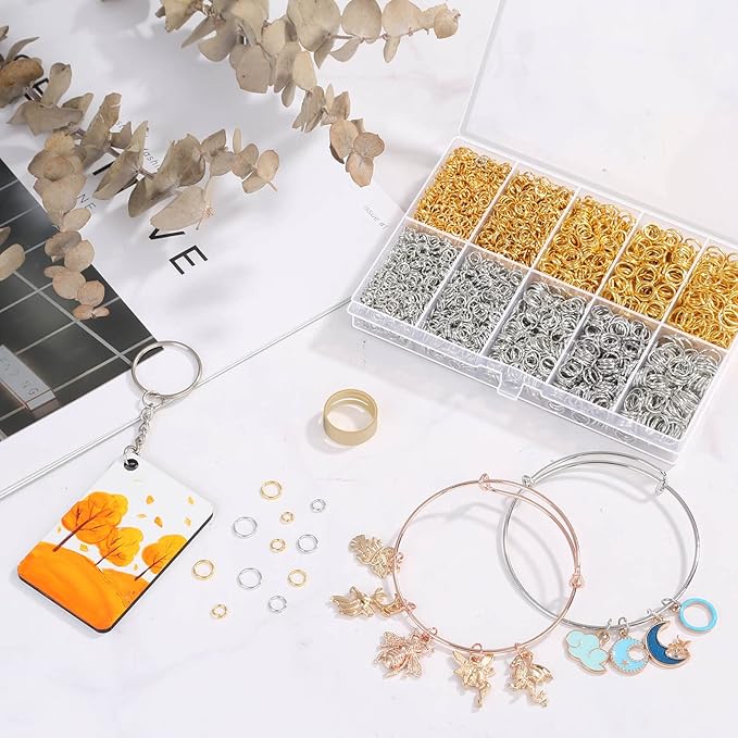 4600pcs silver and gold jump rings with open/close tools for jewelry making and necklace repair (assorted sizes)