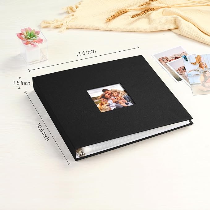 Mublalbum 10x10 Inch DIY Scrapbook Photo Album with 40 Plastic Sleeves 80 Pages Linen Cover 3 Ring Folder Binder for Wedding Baby Family and DIY Projects (Black)