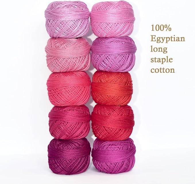 Double Mercerized Egyptian Long Staple Cotton Pearl Thread Ball 10 Grams Rainbow Color Embroidery Thread 10 Colors per Box for Crochet Hardanger Cross Stitch Hand Embroidery,red Series