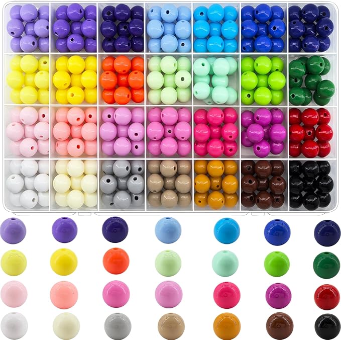 250Pcs 12mm Acrylic Round Beads for Jewelry Making, 28 Colors Rainbow Round Bead for Bracelets Making Kit Candy Color Plastic Bubble Gum Beads Pastel Loose Bead Bulk for DIY Necklace Phone Charm
