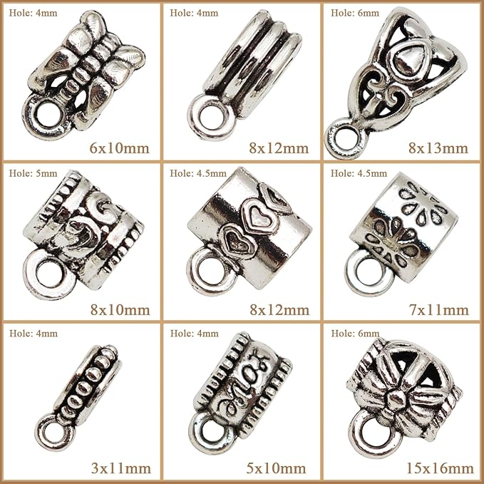 INSPIRELLE 144 Pieces Antique Silver Bails Metal Alloy Bail Bead for Bracelet Necklace Earring Jewelry Making