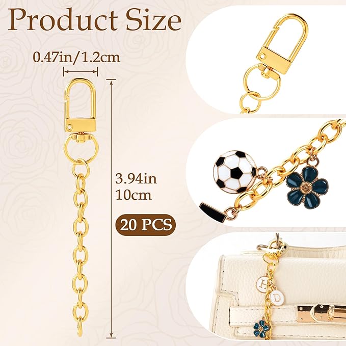 Hzopcw 20pcs Gold Keychain Making Kit, Key Ring Swivel Snap Hook Chains, Alloy Extender Keychain Bag Charm Kits for DIY Crafts Jewelry Making Handbag Purses- D Style