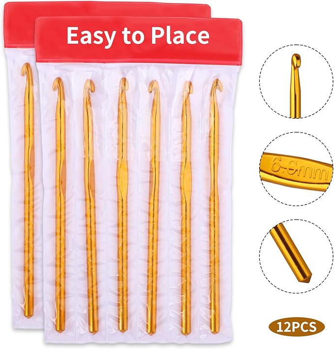 12PCS 6mm Crochet Hook, Aluminum US J/10 Small Crochet Hooks, Crochet Hooks for Beginners, Knitting Crochet Needles for Yarn Craft