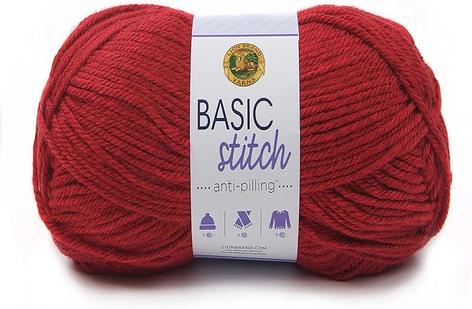 Lion Brand Yarn Basic Stitch Anti-Pilling Knitting Yarn, Yarn for Crocheting, 1-Pack, Red Heather