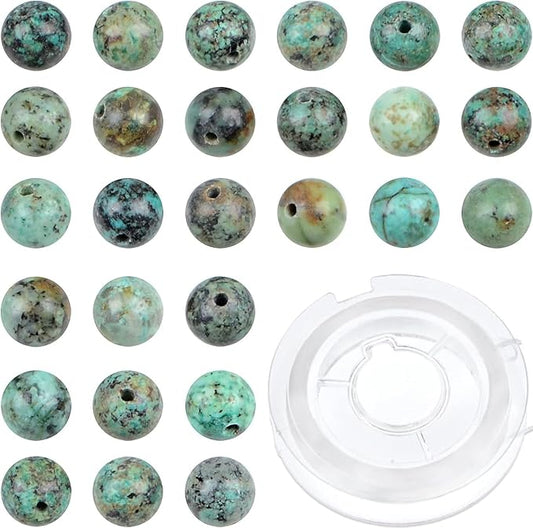 bymitel 210pcs natural crystal beads stone gemstone round energy healing loose beads with stretch cord for jewelry making bracelets anklets (african turquoise, 6mm 210pcs)
