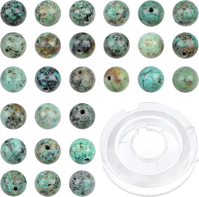 bymitel 210pcs natural crystal beads stone gemstone round energy healing loose beads with stretch cord for jewelry making bracelets anklets (african turquoise, 4mm 210pcs)