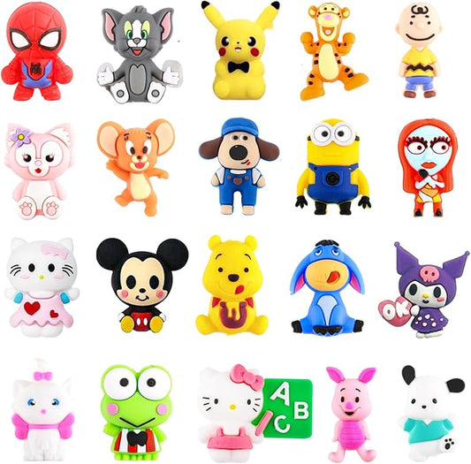 20Pcs 3D Silicone Focal Beads for Pens, Cartoon Cute Character Focal Beads for Keychains Making DIY Bracele Jewelry Making, Only Applicable to Adults