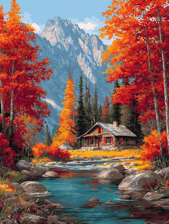 14CT Counted Cross Stitch Kits for Adults Advanced Mountains Lake Printed Stamped Cross Stitch Kits for Adults (Mountain Lake 2)