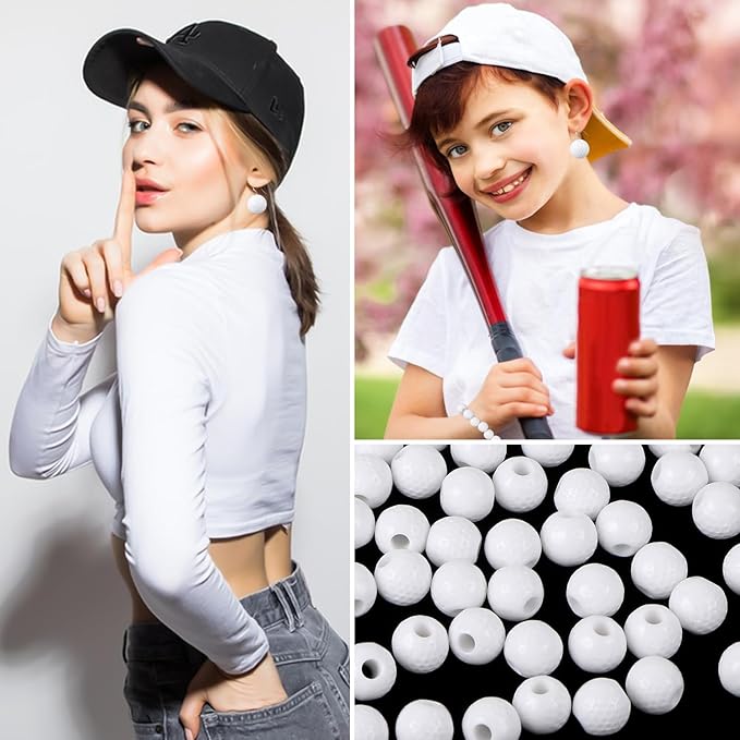 100pcs Golf Ball Beads with 5.5 Yard Elastic Rope,Acrylic Sports Beads DIY Spacer Bead for Necklace Bracelet Keychains Handmade Jewelry Making Accessories Craft Supplies,12mm (Golf)