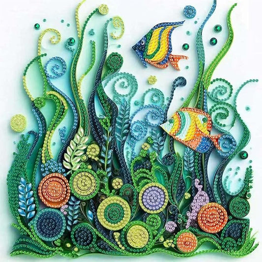 ZQEATRY Fish Seaweed Diamond Art Kits for Adults,DIY Specail Shape Diamond Painting Kit for Adult Beginners,5D Diamond Painting Gem Art Home Wall Decor 12 x 12inch