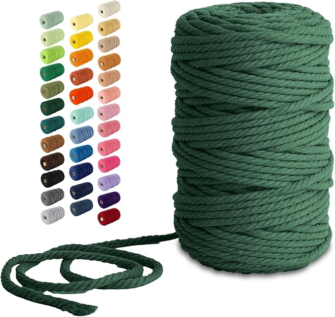 Nook Theory Macrame Cord - 5mm 109 Yards Cotton Rope, 3mm 4mm Yarn, String for Crafts, Perfect for Macrame Wall Hanging and Boho Decorations (Forest Green)