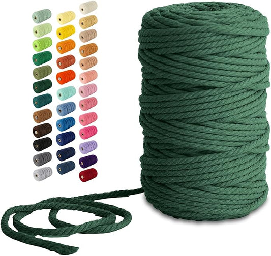 Nook Theory Macrame Cord - 5mm 109 Yards Cotton Rope, 3mm 4mm Yarn, String for Crafts, Perfect for Macrame Wall Hanging and Boho Decorations (Forest Green)