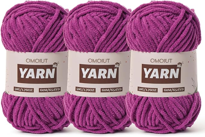 3 Packs Plush Chenille Chunky Crochet Yarn - Baby Yarn for Crocheting Soft - Velvet Yarns Knitting for Blankets Crafts - Fluffy Amigurumi Yarns 150g / 196.8yds (3 Dark Purple)