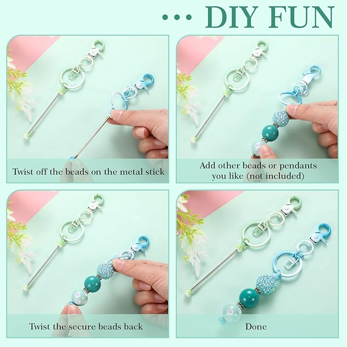 Tondiamo 24 Pcs Beadable Keychain Bars Bulk Beads for Keychain Making Kit Gifts for Women Men DIY Crafts(Gradient Color)
