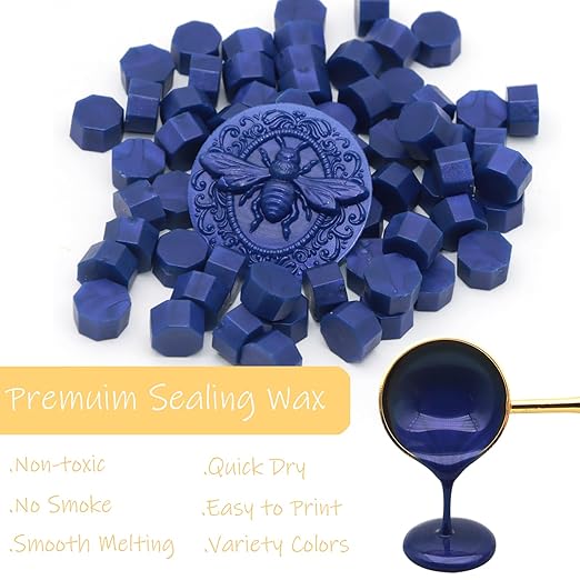 250pcs Wax Seal Beads Royal Blue, Andotopee Premium Sealing Wax Beads for Stamp Seals, Octagon Metallic Seal Stamp Pellets Refill Pack for Wedding Invitation, Letter Envelope, Scrapbook DIY Crafts
