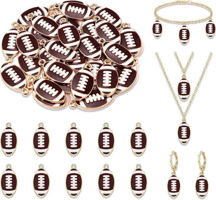 NVENF 30PCS Football Charms for Jewelry Making, Enamel Football Charms for Bracelet Necklace Earrings Making, Red Black White Blue Purple Orange Game Day Football Charm Bulk