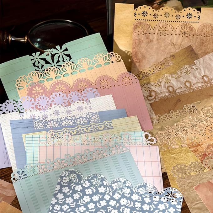 120 Sheets Lace Edged Vintage Scrapbook Paper, 6 Pack Decorative Scrap Book Paper for Junk Journaling Supplies, Scrapbooking, Collage, Stationery Letter Writing