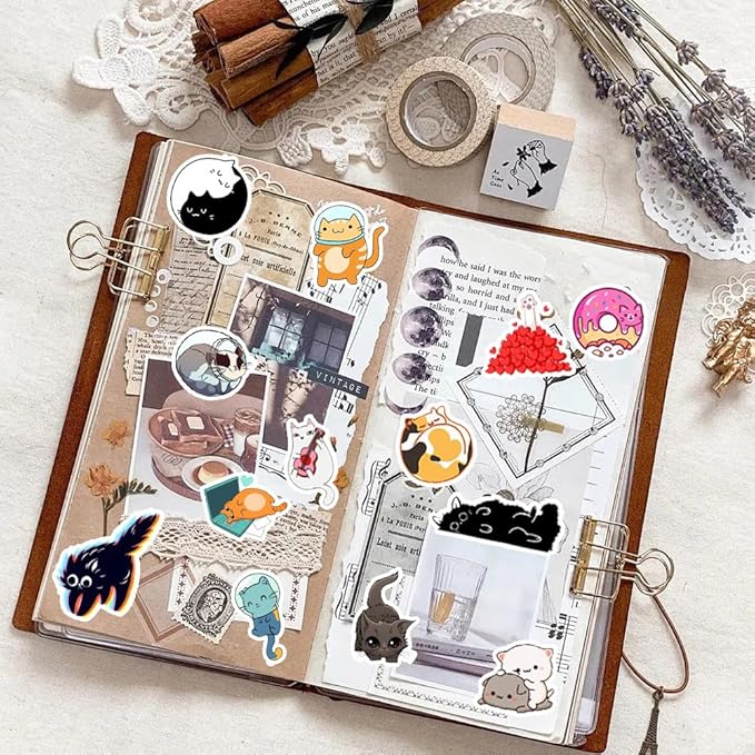 50Pcs Waterproof Vintage Stickers,Scrapbooking Supplies Kit,Aesthetic Decorative Craft Sticker for Planner, Bullet Journaling, Junk Journal, Water Bottles, Laptop, Retro Craft.Weird Cat
