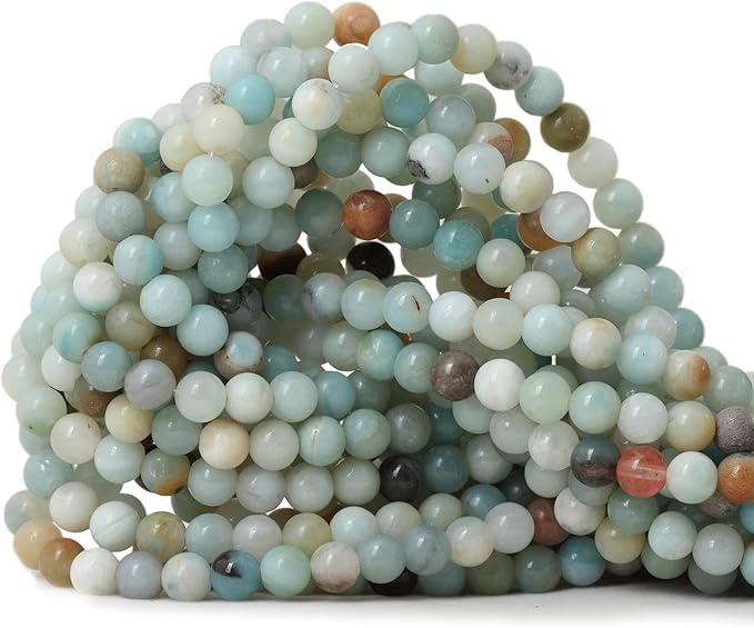 cheavian 60pcs 6mm natural mix color amazonite gemstone round loose beads stone beads for jewelry making diy 1 strand 15"