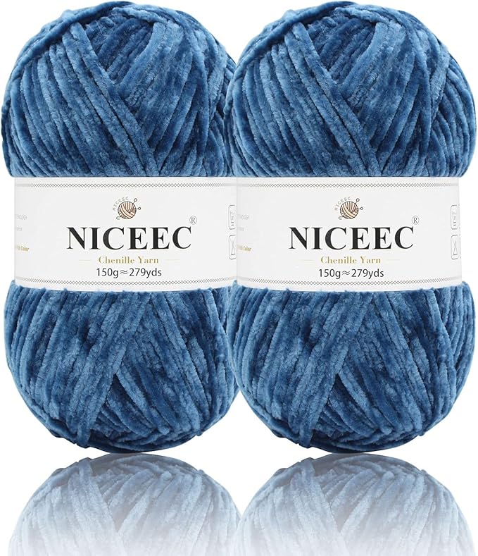 NICEEC 2 Skeins Soft Chenille Yarn Blanket Yarn for Knitting Fancy Yarn for Crochet Weaving DIY Craft Total Length 2×255m (2×279yds, 2×150g)_Navy Blue