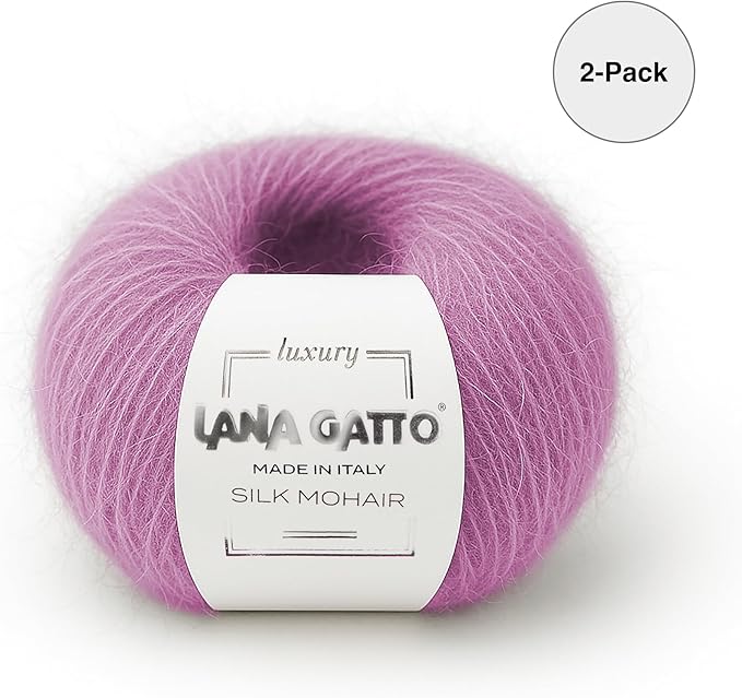 Silk Mohair Yarn for Knitting – Lace Weight Mohair Yarn with Silk, Made in Italy – Pink-30484, 2 Skeins