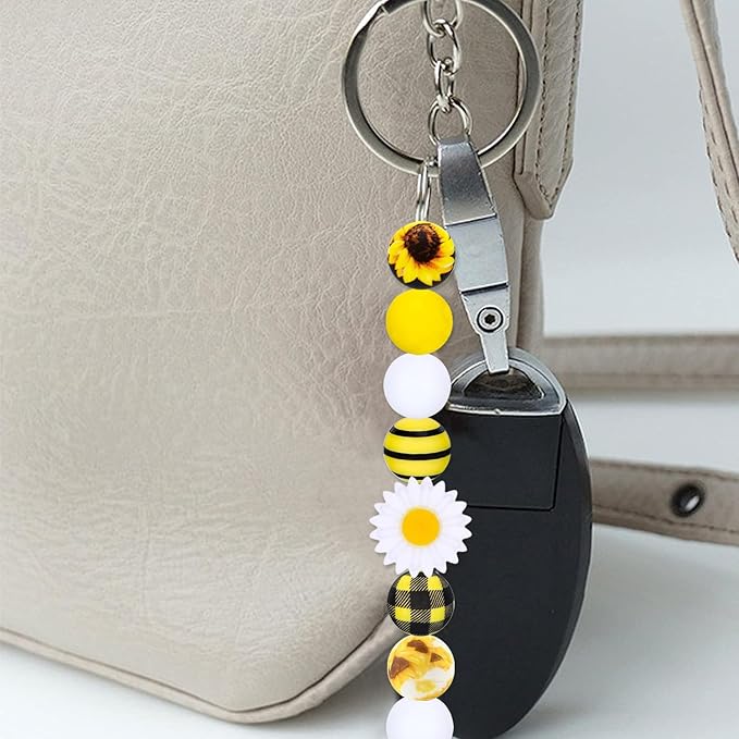 84Pcs Sunflower Silicone Beads Set 15mm Round Silicone Beads Bulk Yellow Black White Silicone Focal Beads Daisy Flower DIY Crafts Loose Spacer Beads for Pens Keychain Bracelet Necklace Lanyard Making