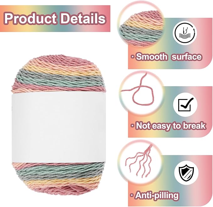 MECCANIXITY Cotton Acrylic Yarn for Crocheting, 422 Yard 5 Ply Soft Gradient Yarn Acrylic 45% Cotton 55% Used for DIY Knitting Blankets Scarves(2 Packx100g,Yellow,Rose Red,Blue,Green)