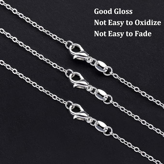 sannix necklace chains, 15 pack silver necklace chains bulk plated cable chain necklace for jewelry making, 18 inches