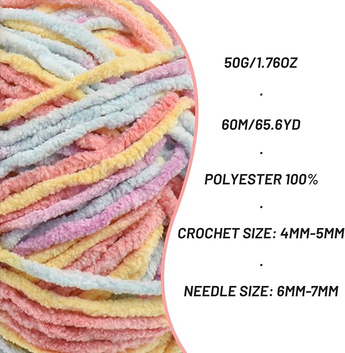 3 Packs Plush Chenille Chunky Crochet Yarn - Baby Yarn for Crocheting Soft - Velvet Yarns Knitting for Blankets Crafts - Fluffy Amigurumi Yarns 150g/196.8yds (3 Macaron)
