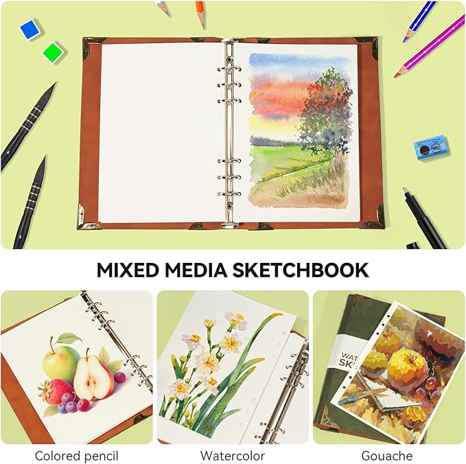 Lightwish Watercolor Sketchbook,100% Cotton Acid Free Watercolor Journal,300gsm/140lb Hot Press Watercolor Paper for Artists,Adults,Students,20 Sheets,5.8 * 8.2 Inches Paper
