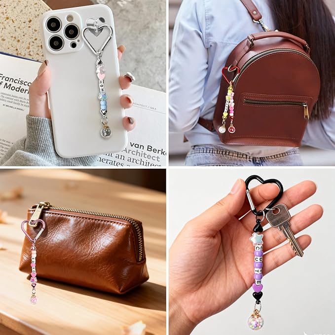 204 Pcs DIY Keychain Making Kit Letter Beads Key Chain Flower Star Heart Bead Kit Acrylic Key Ring Bag Charms Crafts Accessories